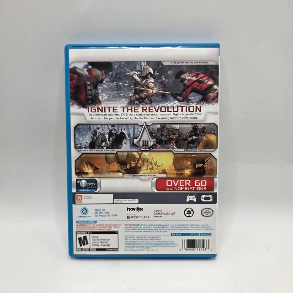Assassins Creed III Wii U Blue Case Action Adventure‎ Historical Gaming